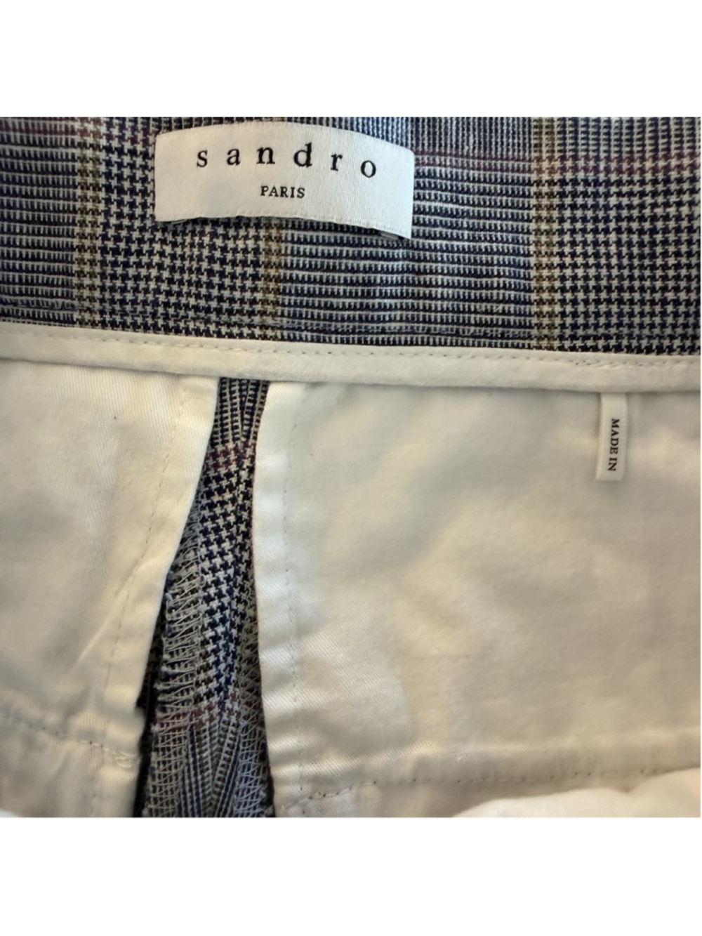 Sandro Paris Womens 36 Tailored Plaid Trousers Blue Pink Linen Blend Bootcut EUC - Picture 7 of 10
